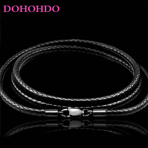 New Leather Cord Waxed Rope Necklace Cord Black Lobster Clasp Connector Chain For Men Women DIY Necklace Jewelry Making 40-60cm ► Photo 1/6