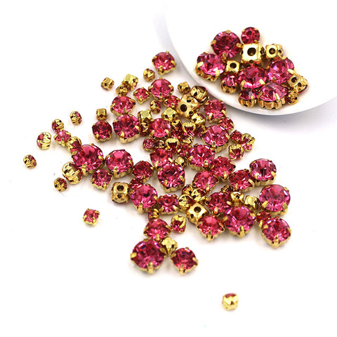 Hot slae 100pcs/bag Mixed size Rose red glass strass Clothing loose beads gold base sewing Crystal rhinestones diy Wedding dress ► Photo 1/6