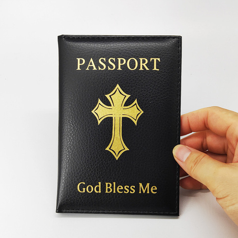 God Bless Me creative Passport Cover Women Pu Leather black Case for Passports Travel Wallet Passeport Protector ► Photo 1/5