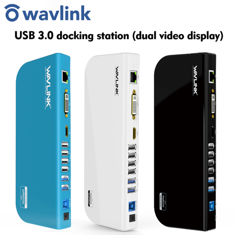 Wavlink Universal USB 3.0 Docking Station Dual Video Display Monitor RJ45 Gigabit Ethernet Support 1080P DVI/HDMI Working Online ► Photo 1/6