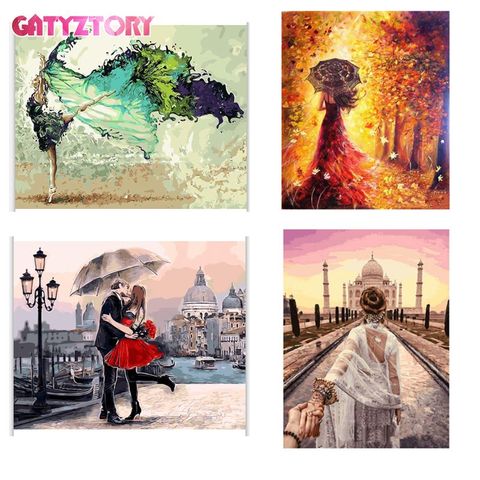 GATYZTORY Acrylic Paint By Numbers Women Painting Canvas Coloring