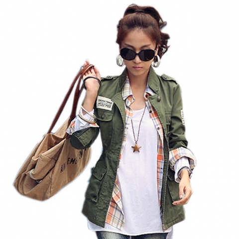 Add 4 colors! military jacket women (no plaid blouse) spring autumn army green embroidery adjust waist coat chaqueta mujer C5302 ► Photo 1/6