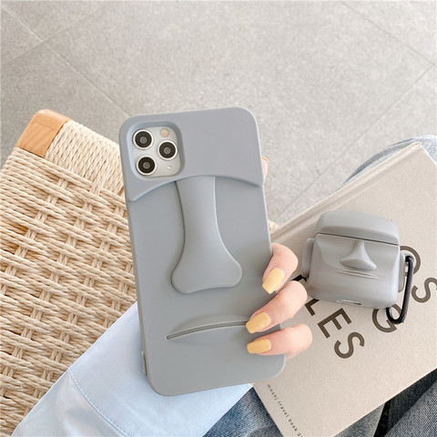 Luxury Retro moai statue 3D Phone Case For Apple case for iPhone 12 11 Pro Max Xr Xs 7 8 Plus 12 mini 7Plus case Cute soft cover ► Photo 1/6