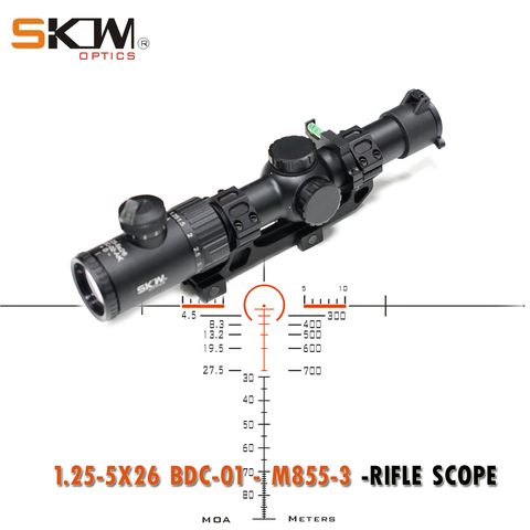 SKWoptics1.25-5x26bdc-01-M855-3 Tactical riflescopes Hunting AK AR,M4  sight compact rifle scope ar15 BDC reticle 30 scope ring ► Photo 1/6