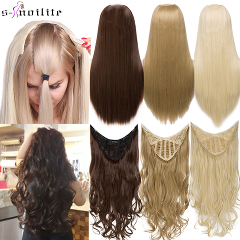SNOILITE U-Part Synthetic Hair Extension Clips In one piece Wavy 3/4 Full  Head Wig Long False Hairpieces Brown black For Women - Price history &  Review | AliExpress Seller - hairro Official