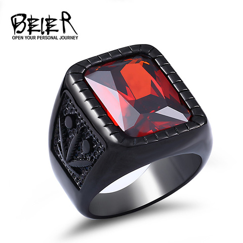 Beier 316L stainless steel Fashion Hiphop Black/Red Stone Ring Vintage Rock Men's Ring High Quality Jewelry LLBR8-698R ► Photo 1/6