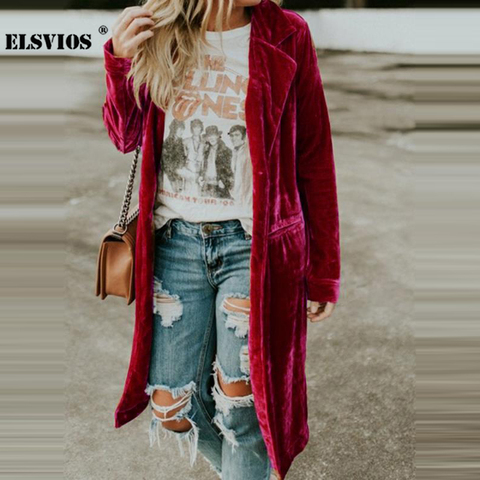 New Fashion Fall Winter Women Lapel Cardigan Buttons Long Jacket Casual Solid Color Golden Velvet Office Lady Elegant Soft Coats ► Photo 1/1