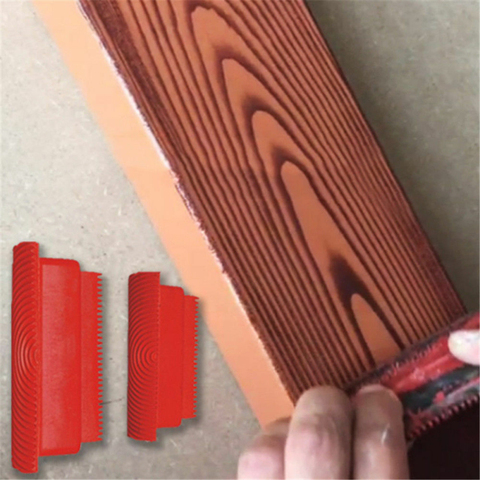 2pcs Wood Grain Tool Graining Pattern Rubber Painting Tool DIY Wall Paint Decorative Tools for Home Decoration, Red