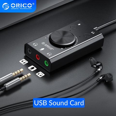 ORICO Portable USB Sound Card for Microphone Earphone 2 in 1 With 3 Port Output Volume Adjustable External For Windows Mac Linux ► Photo 1/6