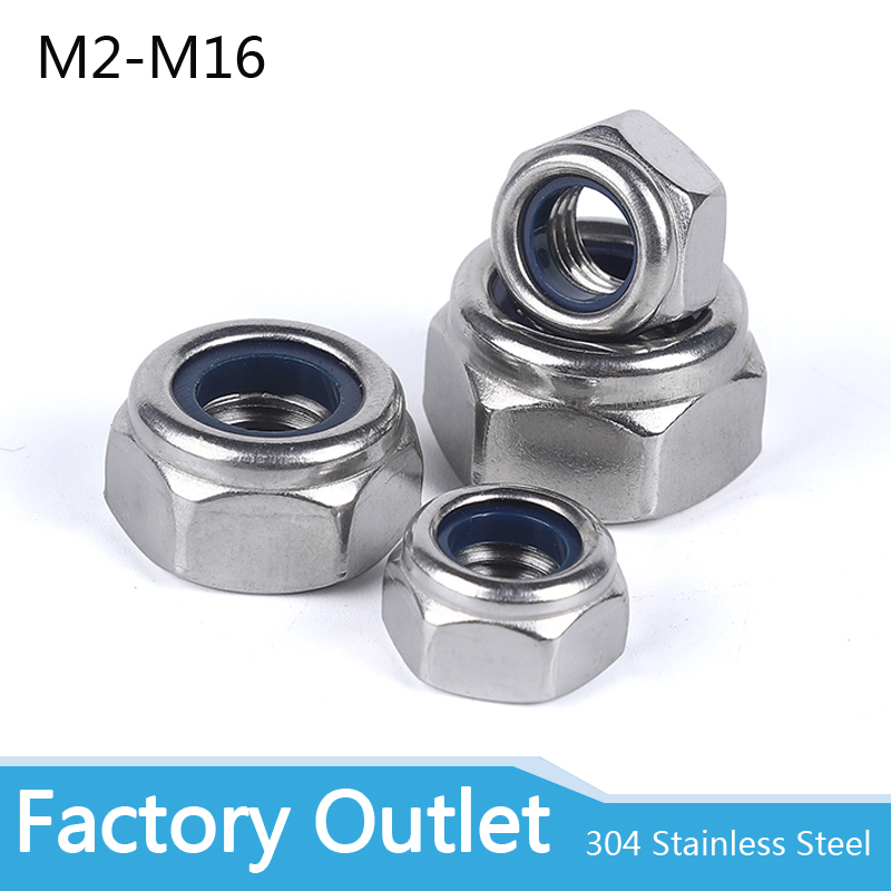Hex Nyloc Nuts Hexagon Nylon Insert Locking Nut M2 M2.5 M3 M20 Stainless Steel