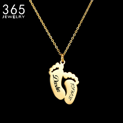 New Fashion Name Engraved Footprint Pendant DIY Customized Stainless Steel Date Letter Necklaces Gift For Girl Women Birthday ► Photo 1/6
