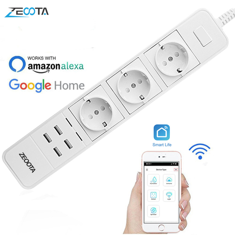 Smart Wifi Power Strip Surge Protector Multiple Sockets 4 USB Port Timer Voice Wirelss Remote Control by Echo Alexa Google Home ► Photo 1/6