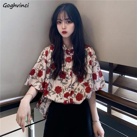 Shirts Women Hot Sale Printed Retro Harajuku Korean Chic Single Breasted Turn-down Collar Casual Daily Womens Fashion Streetwear ► Photo 1/6