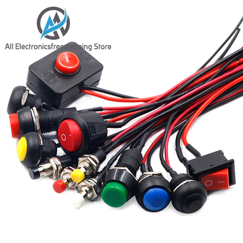 12mm Push button switch waterproof small car circuit wire speaker electrical mini boat shape round line PBS-11B PBS-33b ► Photo 1/6