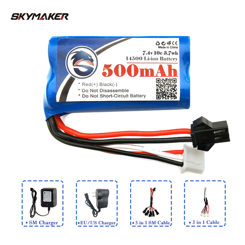 Skymaker Lipo Battery 2S 7.4V 500mAh For MN45 WPL D12 D90 RC Car Boat Gun 2s Lipo Battery With Charger RC Car Accessories 14500 ► Photo 1/6