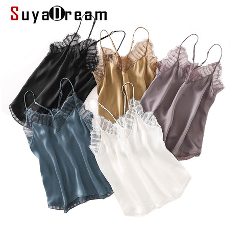 SuyaDream Women Silk Camisole 100%silk and Lace Chic Camis 2022 Spring Summer Solid Bottoming Shirt ► Photo 1/6