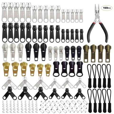 169 Pcs Zipper Repair Kit Zipper Replacement Pull Rescue with Zipper Install Pliers Tool & Extension Pulls for Clothing Jackets ► Photo 1/6