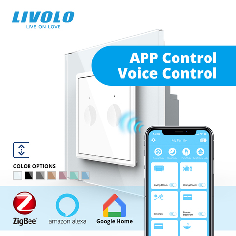 LIVOLO smart wifi zigbee wall touch curtain switch,motorized Roller Blinds Shutter Switch,app,google home,aleax wireless control ► Photo 1/6