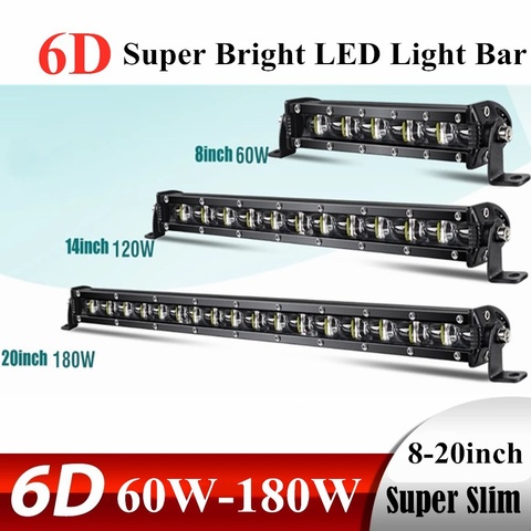 6D Lens Super Slim Led Light Bar 60W 120W 180W For Car Tractor Suv Truck Boat 4WD 4x4 Offroad ATV Led Work Lights Driving Lamp ► Photo 1/6