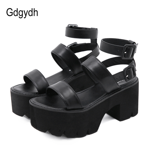 Gdgydh 2022 New Arrival Summer Women Platform Sandals Thick Bottom Ankle Strap Sandals High Heels Open Toe Black Gothic Shoes ► Photo 1/6