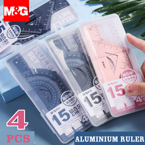 4Pcs/Set M&G Aluminium Ruler Set Metal/Plastic/Soft Geometry Maths Drawing Compass Stationery Rulers Mathematical for School ► Photo 1/6