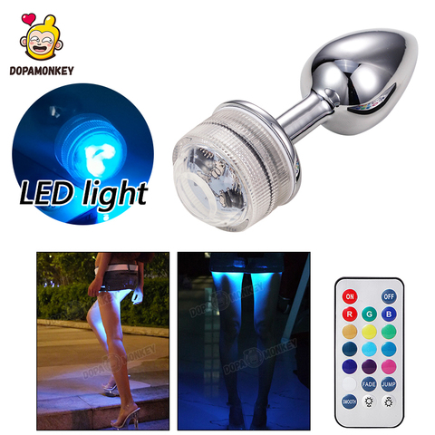 DopaMonkey Metal Anal Plug Remote Control LED Base Sex Prostate Massage Smooth Butt Plug Anal Adult Products Plug For Man Women ► Photo 1/6