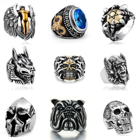 FDLK  Vintage Gothic Skull Rings Men Fashion Hip Hop Turkish Male Punk Rings Skeleton Steampunk Jewelry Gift ► Photo 1/5