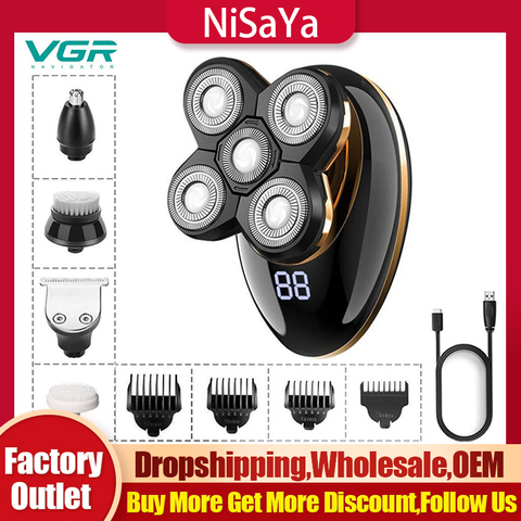 NiSaYa 5 in 1 USB Rechargeable Men Washable Five Floating Heads Shavers Hair Clipper Nose Ear Hair Trimmer Shaving Beard Machine ► Photo 1/6