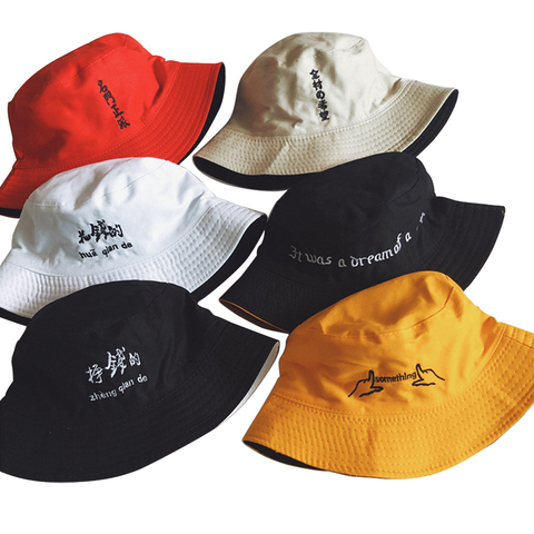 Double Sided Wear Finger Something Embroidery Panama Bucket Hat Men Women Summer Bucket Cap Hip Hop Hat Fisherman Hat ► Photo 1/6