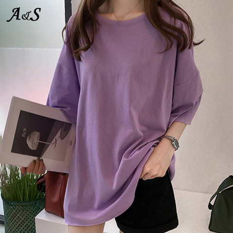 Korean Style Female T-shirt Pure Color M-XL Oversized Women Tops Harajuku  Simple Basic Tee Shirt Feminina White Casual O-neck - Price history &  Review, AliExpress Seller - Anbenser Official Store