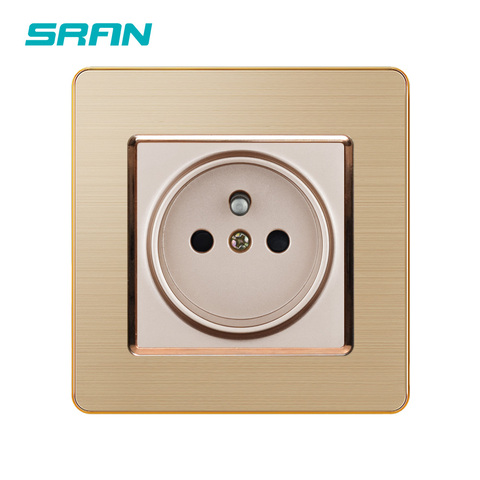 SRAN 16A French Wall Socket Luxury Power Outlet Enchufe Stainless Steel Brushed Silver Panel Electrical Plug AC 110~250V ► Photo 1/6