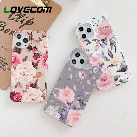 LOVECOM Vintage Flower Phone Case For iPhone 12 Mini 12 Pro Max 11 Pro Max X XR XS Max 7 8 6S Plus Soft IMD Floral Back Cover ► Photo 1/6