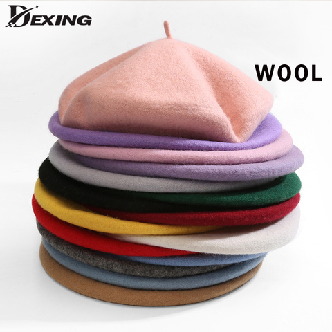 100% real wool Beret Lady Autumn Winter Wool Berets Women Warm Walking Hats Female Elegant French Beret Flat  Girl Painter Caps ► Photo 1/6