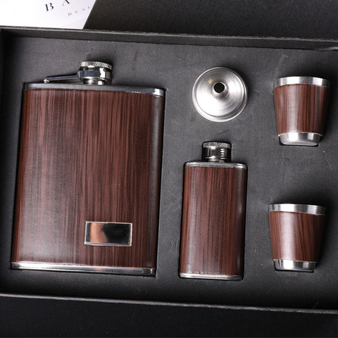 High Quality 9 oz Wooden Hip Flask Set Whiskey Wine Stainless Steel Alcohol Flagon Bottle Travel Drinkware For Gifts ► Photo 1/5