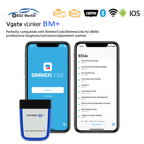 Vgate vLinker BM+ ELM327 V2.2 For BMW Scanner Bluetooth 4.0 wifi OBD 2 OBD2 Car Diagnostic ELM 327 Auto Tool For BMW Bimmercode ► Photo 1/6