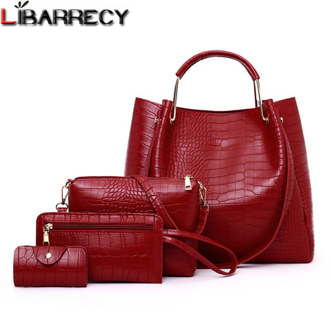 Four-piece Suit Alligator High Quality Pu Leather Women's Handbag Vintage Fashion Shoulder Bag Large Capacity Travel Tote Bag ► Photo 1/1