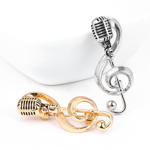 Gold Color Microphone Music Note Brooches Metal Badges Charm  Women Men Brooch pins Clothes backpack jewelry Accessories ► Photo 1/6