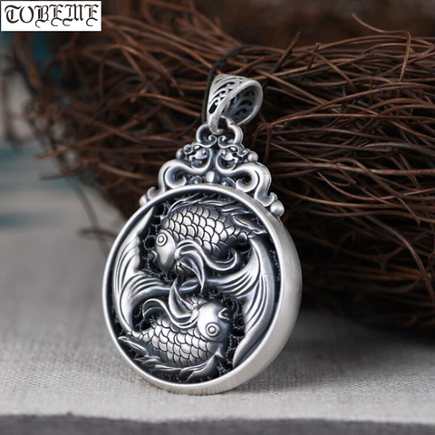 100% 990 Silver Tibetan Double Fish Pendant Pure Silver Buddhist OM Pendant Tibetan Six Words Pendant Good Luck Amulet ► Photo 1/1
