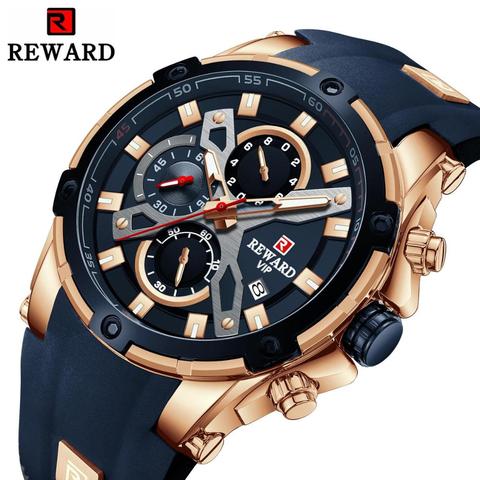 REWARD New Watches Mens Luxury Brand Big Dial Watch Men Waterproof  Silicone Sport Quartz Wristwatch Sports Chronograph Clock ► Photo 1/6
