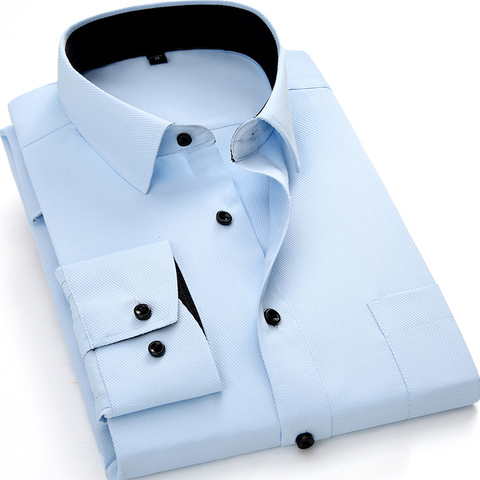 mens work shirts Brand soft Long sleeve square collar regular  solid plain/ twill men dress shirts white male tops ► Photo 1/6