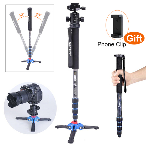 Manbily C-222 Carbon Fiber Portable Professional DSLR Camera Monopod & M1 Tripod Base & KB-0 Aluminum Tripod Ball Head Max:65