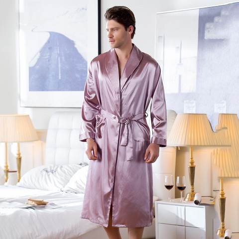 PINK Chinese Men Rayon Nightwear Robe Summer Homewear Casual Sleepwear V-Neck Kimono Yukata Bathrobe Gown Size M L XL XXL XXXL ► Photo 1/6