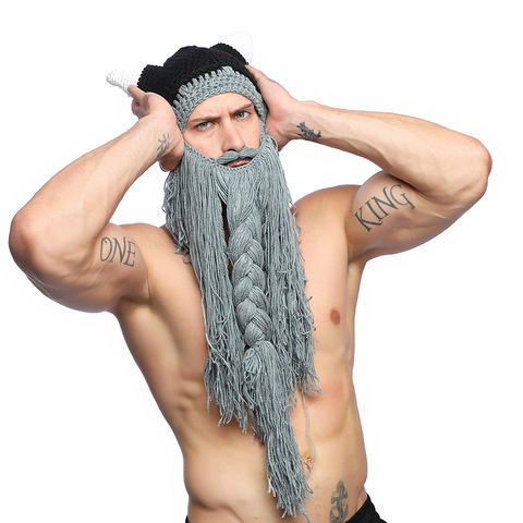 Unisex Adult Funny Crazy Wig Long Beard Vikingar Beanies Vikings Hats Handmade Barbarian Winter Cosplay Halloween Costumes Caps ► Photo 1/6