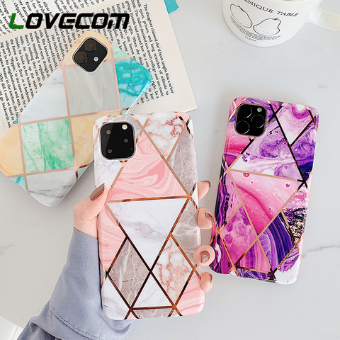 LOVECOM Geometric Marble Phone Cases For iPhone 12 Mini 12 11 Pro Max XR X XS Max 7 8 6S Plus Soft IMD Electroplated Back Cover ► Photo 1/6