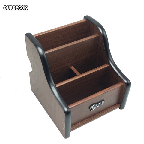 Creative Wood Board Remote Control Storage Box Phone Knife Pen Coffee Table Stand Desktop Board Storage Box Brown ► Photo 1/5