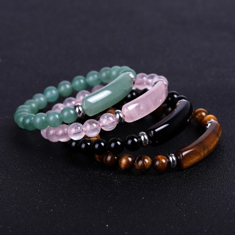 Charm Natural Stone Bracelet 8mm Reiki Healing Pink Quartz Aventurine Crystal Rectangle Bar Bead Bracelets Handmade Jewelry Gift ► Photo 1/6