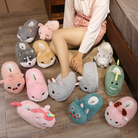 Women Plush Indoor Slippers Animal Stuffed Toys Totoro Avocado Unicorn Shoes for Girl Kids Plush Hamster Dog Toy Free Size ► Photo 1/6