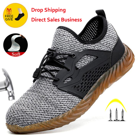 Dropshipping Indestructible Work Safety Shoes Men Women Steel Toe Air Safety Boots Puncture-Proof Work Sneakers Breathable Shoes ► Photo 1/6