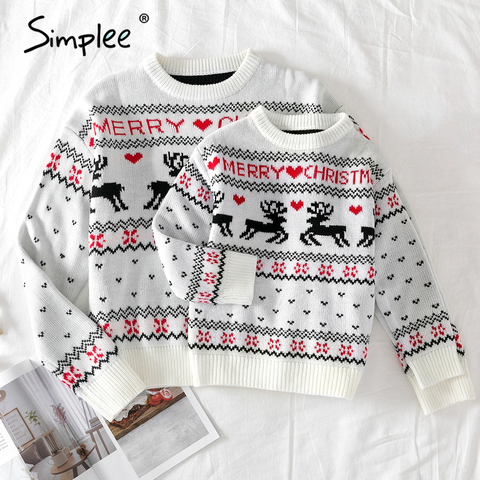 Simplee O-neck Christmas Sweater Family matching outfits Autumn winter Christmas deer print knitted pullovers 2022 New year ► Photo 1/6