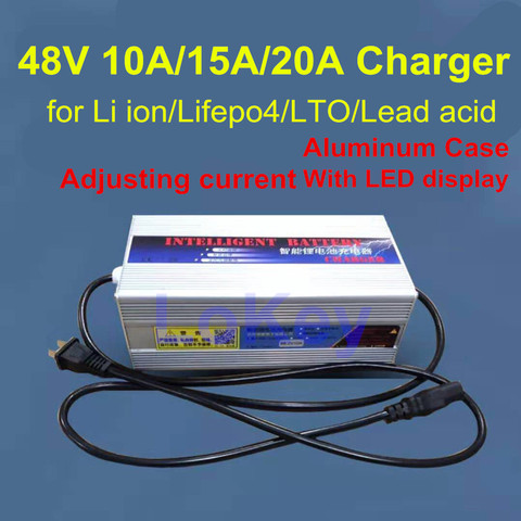 48V 10A 15A 13S 54.6V lipo 16S 58.4V lifepo4 Smart adjustable Charger With LED for lithium ion lifepo4 LTO lead acid battery ► Photo 1/5